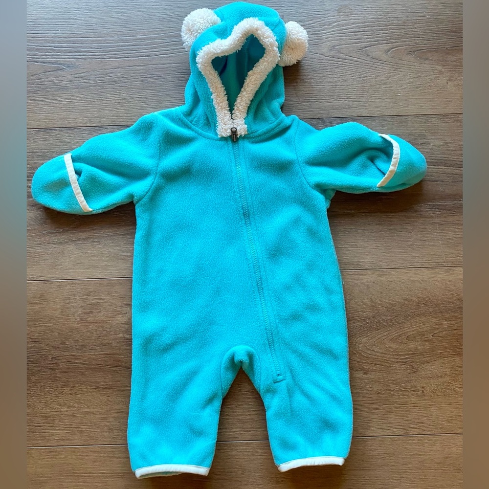 Infant blue bunting snow suit Bear ears 0-3 Months Excellent Condition Columbia